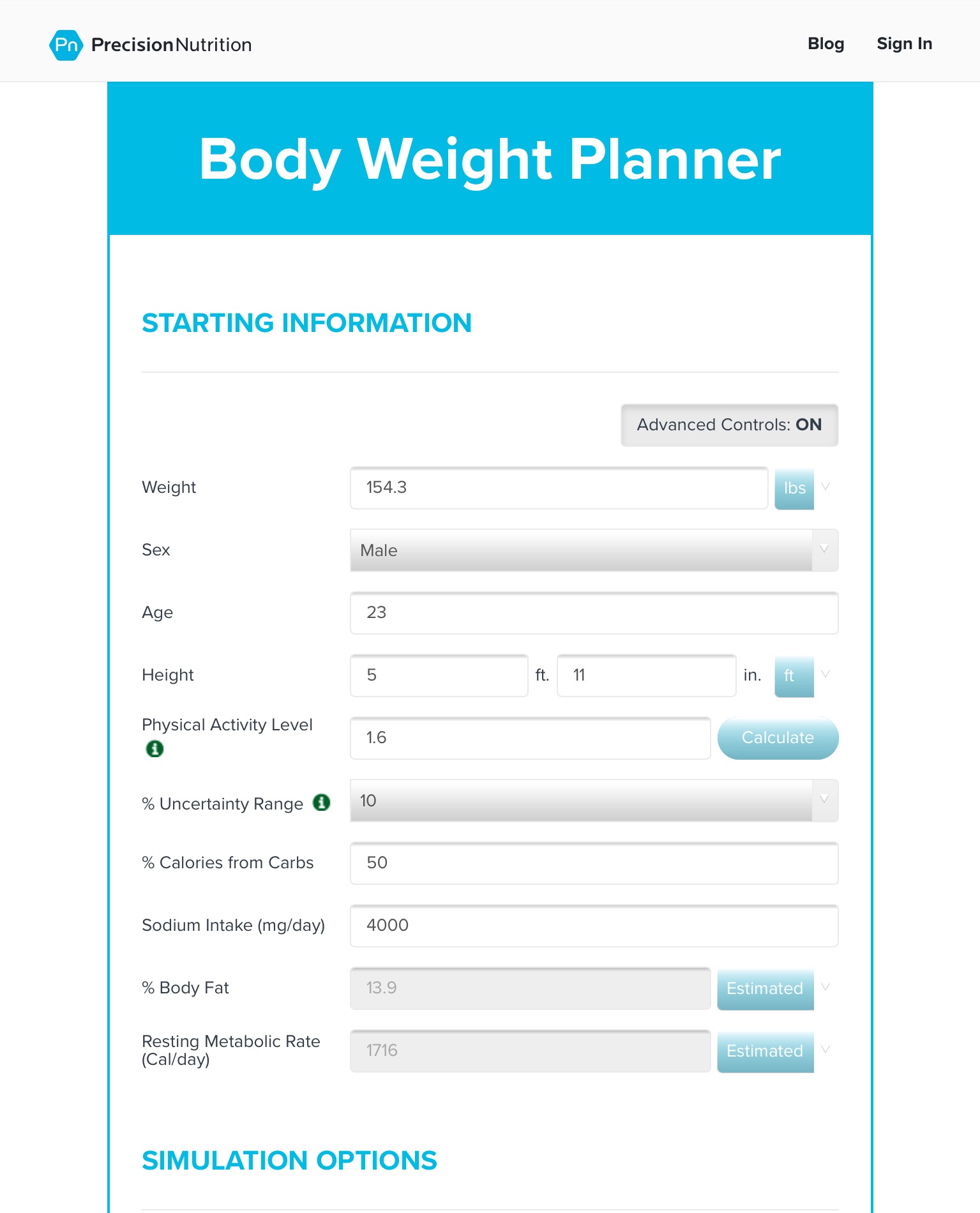 Weight loss calculat